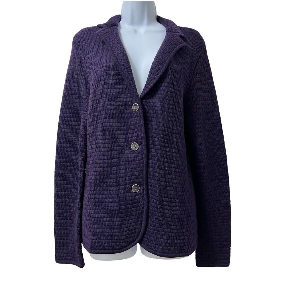 Talbots Womens‎ Merino Wool Knit Blazer Cardigan Size M Royal Purple Academia